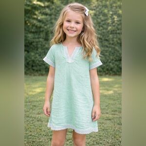Sail to Sable Girls Mint Green Lace Trim Dress vacation summer dress Size 10